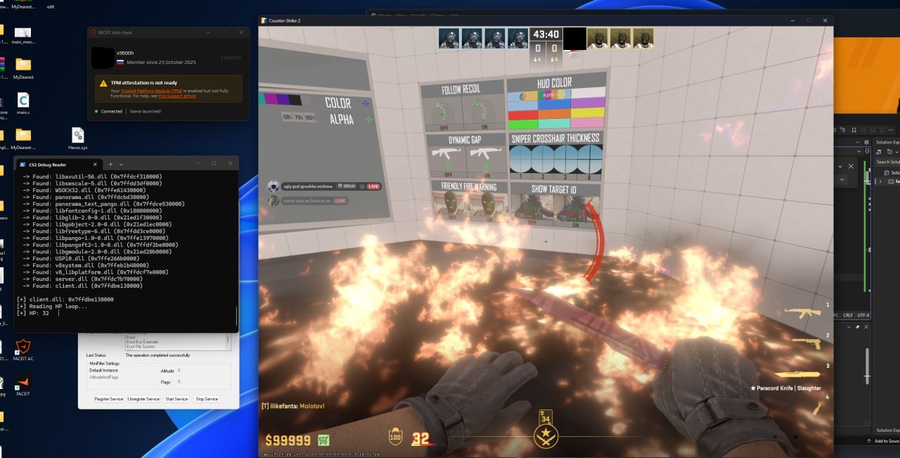 Faceit AC active — kernel memory read via IOCTL 0x223068 — no detection